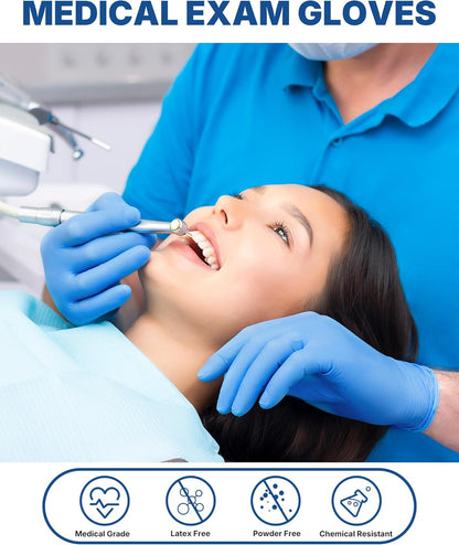 Blue Vinyl Synthetic Exam Gloves, Medium, Box of 100, 4-Mil, Powder-Free, Latex-Free, Non-Sterile, Disposable Gloves